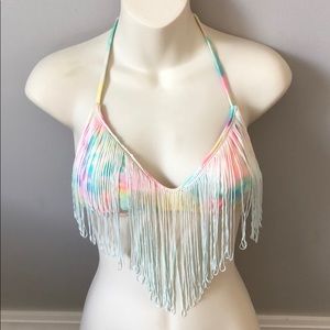Tie Dye fringe swim bikini top.